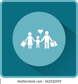 Flat icon. A happy family is shopping.