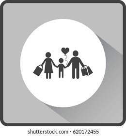 Flat icon. A happy family is shopping.