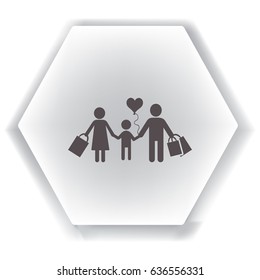 Flat icon. A happy family is shopping.