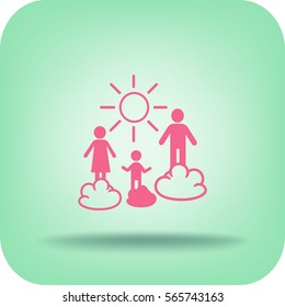 Flat icon. Happy family and sun. Father, mother, child and nature.