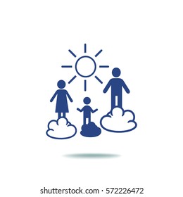 Flat icon. Happy family and sun. Father, mother, child and nature.