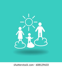 Flat icon. Happy family and sun. Father, mother, child and nature.