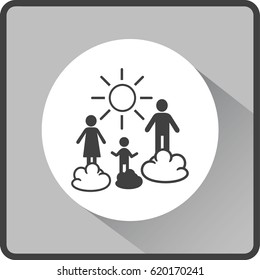 Flat icon. Happy family and sun. Father, mother, child and nature.