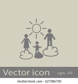 Flat icon. Happy family and sun. Father, mother, child and nature.