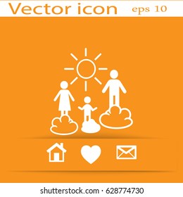 Flat icon. Happy family and sun. Father, mother, child and nature.