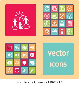 Flat icon. Happy family and sun. Father, mother, child and nature.