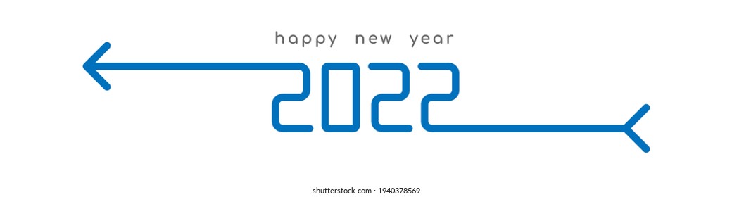 Icono plano feliz año nuevo 2022 composición de números y flechas Aislado sobre fondo blanco.