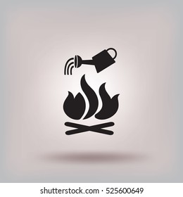 Flat icon. He lit the fire. Water pouring from a watering can on the fire. Fire fighting.