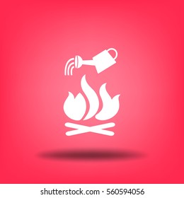 Flat icon. He lit the fire. Water pouring from a watering can on the fire. Fire fighting.