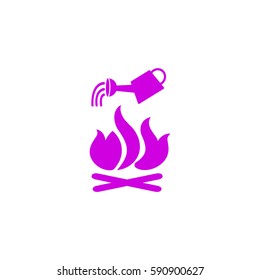 Flat icon. He lit the fire. Water pouring from a watering can on the fire. Fire fighting.