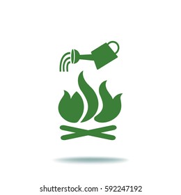 Flat icon. He lit the fire. Water pouring from a watering can on the fire. Fire fighting.
