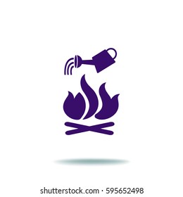 Flat icon. He lit the fire. Water pouring from a watering can on the fire. Fire fighting.