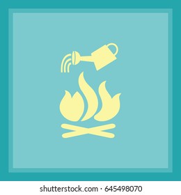 Flat icon. He lit the fire. Water pouring from a watering can on the fire. Fire fighting.
