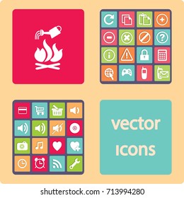 Flat icon. He lit the fire. Water pouring from a watering can on the fire. Fire fighting.