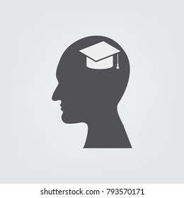 Flat icon Head with Graduate hat. head think graduation day.