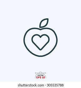 Flat Icon Of Heart In Apple.