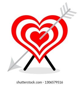 Flat icon heart bow target and arrow