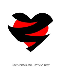 Flat icon of heart or love in red and black colors, emoticon of heart, emosion, sign, pictogram