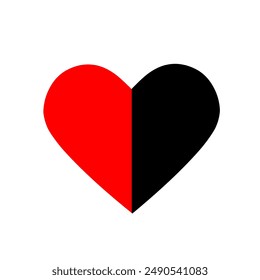 Flat icon of heart or love in red and black colors, emoticon of heart, emosion, sign, pictogram