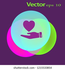 Flat icon. Heart on hand.
