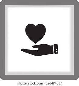 Flat icon. Heart on hand.