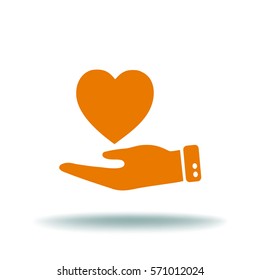 Flat icon. Heart on hand.
