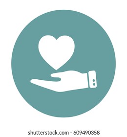 Flat icon. Heart on hand.