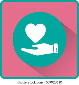 Icono plano. Corazón a mano.