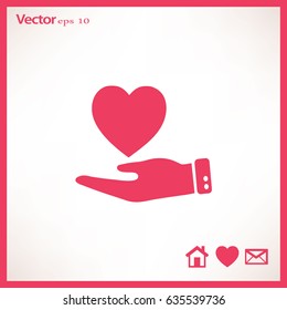 Flat icon. Heart on hand.