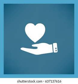 Flat icon. Heart on hand.