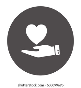 Flat icon. Heart on hand.