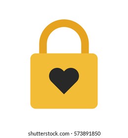 Flat icon heart padlock isolated on white background. Vector illustration.