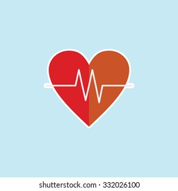 Flat Icon Of Heart & Pulse. Eps.-10.