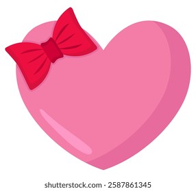 Flat icon of heart with red bow isolated on white background.
