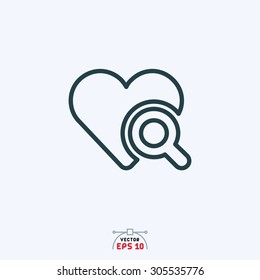 Flat icon of heart searching icon.