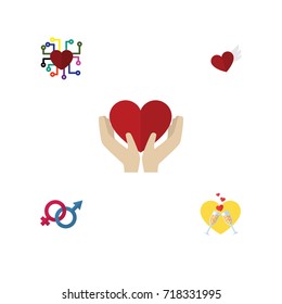 Flat Icon Heart Set Of Emotion, Save Love, Wings And Other Vector Objects. Also Includes Feeling, Gender, Celebration Elements.