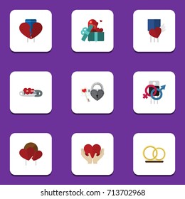 Flat Icon Heart Set Of Ring, Divorce, Save Love And Other Vector Objects. Also Includes Sexuality, Ribbon, Sign Elements.