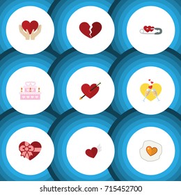 Flat Icon Heart Set Of Save Love, Wings, Divorce And Other Vector Objects. Also Includes Scrambled, Wings, Pin Elements.