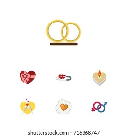 Flat Icon Heart Set Of Scrambled, Celebration, Ring And Other Vector Objects. Also Includes Engagement, Wedding, Egg Elements.