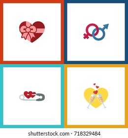 Flat Icon Heart Set Of Sexuality Symbol, Celebration, Closed And Other Vector Objects. Also Includes Pin, Ribbon, Celebration Elements.