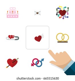 Flat Icon Heart Set Of Wings, Emotion, Closed And Other Vector Objects. Also Includes Sexuality, Engagement, Letter Elements.