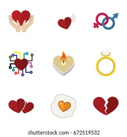 Flat Icon Heart Set Of Wings, Scrambled, Engagement And Other Vector Objects. Also Includes Sign, Engagement, Soul Elements.
