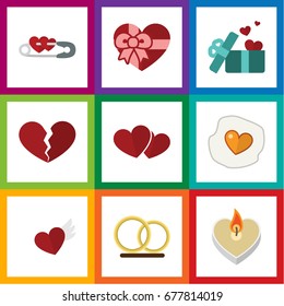 Flat Icon Heart Set Of Wings, Scrambled, Ring And Other Vector Objects. Also Includes Scrambled, Ring, Pin Elements.
