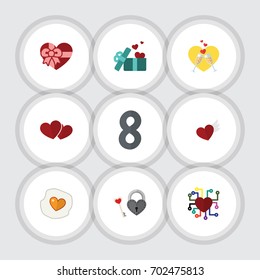 Flat Icon Heart Set Of Wings, Celebration, Soul And Other Vector Objects. Also Includes Key, Wings, Wineglasses Elements.