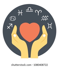 
Flat icon of a heart surrounded by horoscopes
