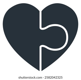 Flat icon of heart from two puzzle pieces.