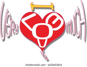 flat icon of heart wings vector design, Love messages in the form of Art Picture, Heart wings to tell love. I love you very much