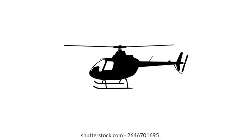 Flat Icon of Helicopter in Side View - Vector Aviation Silhouette for Police, Military, or Rescue Air Support Designs