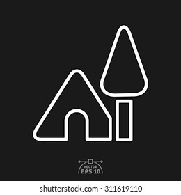 Flat icon of home with a tree.