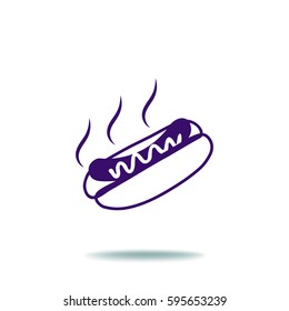 Flat icon. Hot Dog with sausage barbecue.